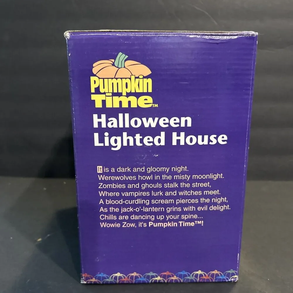 Halloween Lighted House Porcelain Mania Manor Pumpkin Time Great Condition